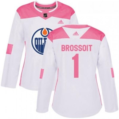 Womens Adidas Edmonton Oilers 1 Laurent Brossoit Authentic WhitePink Fashion NHL Jersey