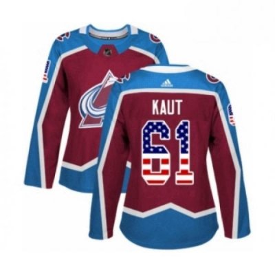 Womens Adidas Colorado Avalanche 61 Martin Kaut Authentic Burgundy Red USA Flag Fashion NHL Jersey