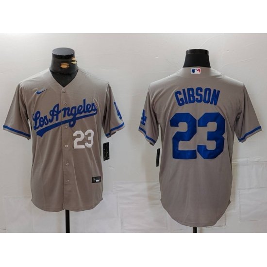 Men Los Angeles Dodgers 23 Kirk Gibson Grey Cool Base Stitched Baseball Jersey 1