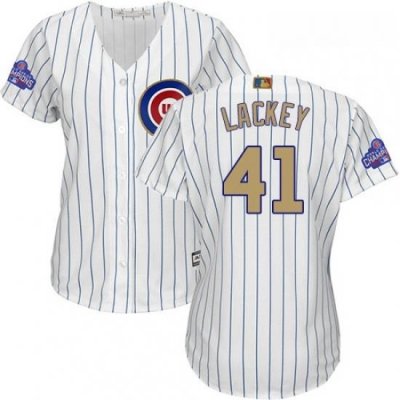 Womens Majestic Chicago Cubs 41 John Lackey Authentic White 2017 Gold Program MLB Jersey