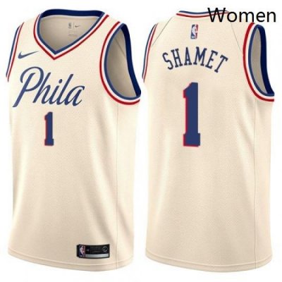 Womens Nike Philadelphia 76ers 1 Landry Shamet Swingman Cream NBA Jersey City Edition