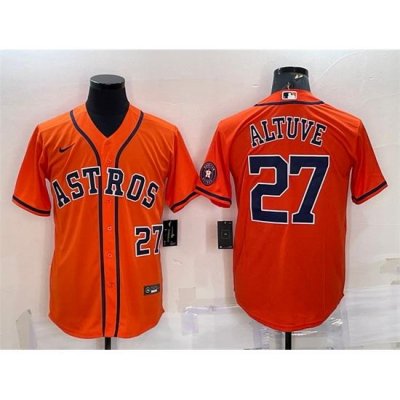 Men Houston Astros 27 Jose Altuve Orange With Patch Cool Base Stitched Jersey