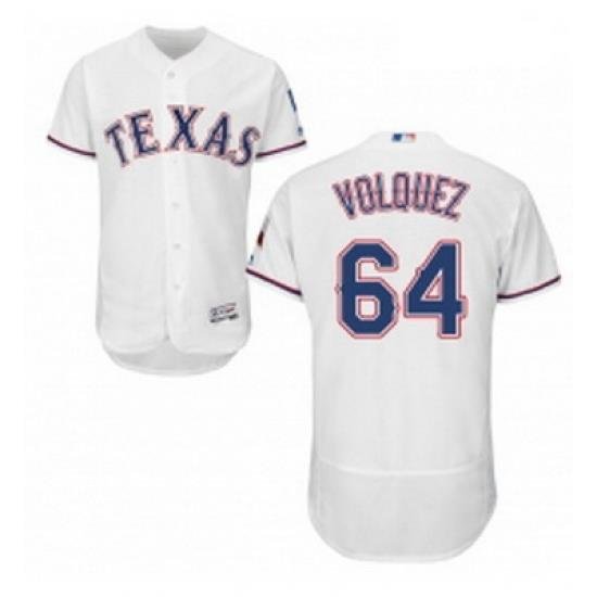 Mens Majestic Texas Rangers 64 Edinson Volquez White Home Flex Base Authentic Collection MLB Jersey