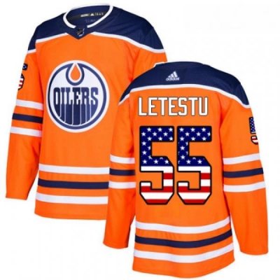 Youth Adidas Edmonton Oilers 55 Mark Letestu Authentic Orange USA Flag Fashion NHL Jersey