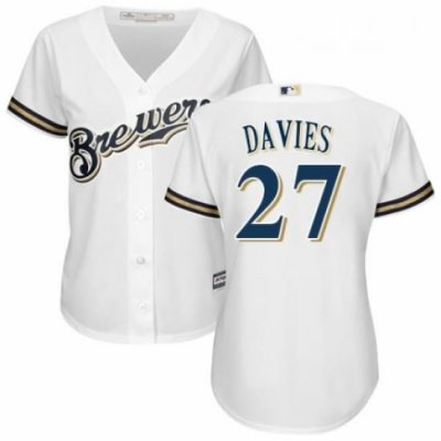 Womens Majestic Milwaukee Brewers 27 Zach Davies Replica Navy Blue Alternate Cool Base MLB Jersey