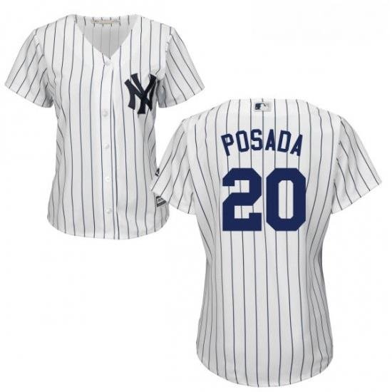 Womens Majestic New York Yankees 20 Jorge Posada Authentic White Home MLB Jersey