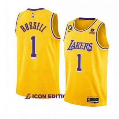 Men Los Angeles Lakers 1 D 27Angelo Russell Yellow Icon Edition With NO 6 Patch Stitched Basketball Jersey