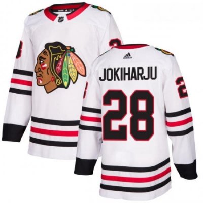 Womens Adidas Chicago Blackhawks 28 Henri Jokiharju Authentic White Away NHL Jersey