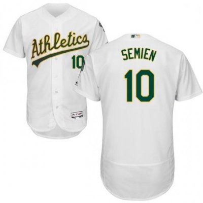 Mens Majestic Oakland Athletics 10 Marcus Semien White Home Flex Base Authentic Collection MLB Jersey