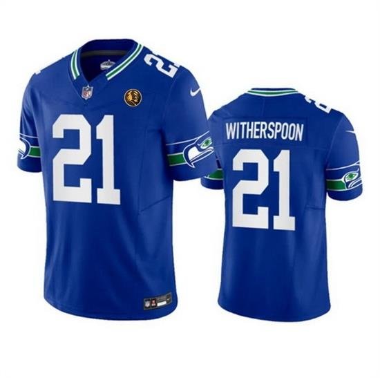 Men Seattle Seahawks 21 Devon Witherspoon Royal 2023 F U S E  Throwback With John Madden Patch Vapor Limited Stitched Football Jersey