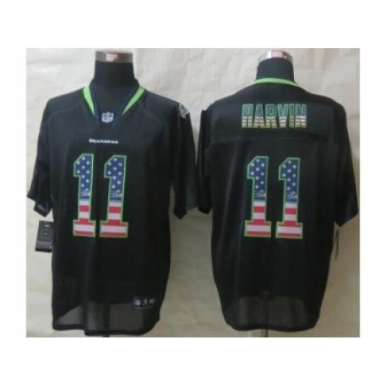 Nike Seattle SeahaWks 11 Percy Harvin Black Elite USA Flag Fashion NFL Jersey