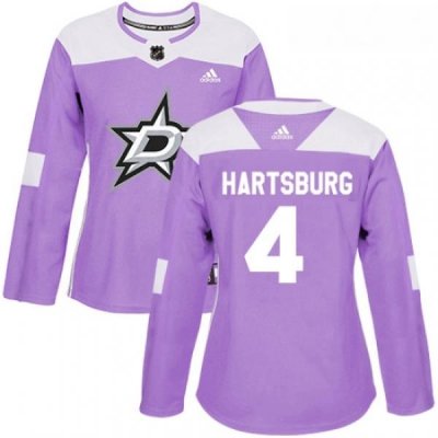 Womens Adidas Dallas Stars 4 Craig Hartsburg Authentic Purple Fights Cancer Practice NHL Jersey