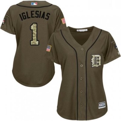 Womens Majestic Detroit Tigers 1 Jose Iglesias Authentic Green Salute to Service MLB Jersey