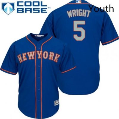 Youth Majestic New York Mets 5 David Wright Authentic Royal Blue Alternate Road Cool Base MLB Jersey