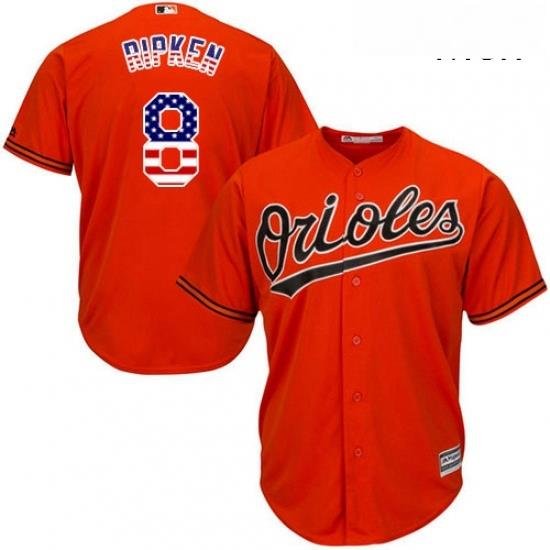 Mens Majestic Baltimore Orioles 8 Cal Ripken Replica Orange USA Flag Fashion MLB Jersey