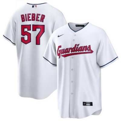 Men Cleveland Guardians 57 Shane Bieber White Cool Base Stitched Baseball jersey