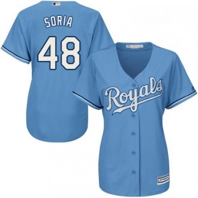 Womens Majestic Kansas City Royals 48 Joakim Soria Replica Light Blue Alternate 1 Cool Base MLB Jersey