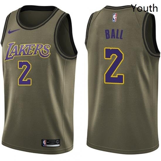 Youth Nike Los Angeles Lakers 2 Lonzo Ball Swingman Green Salute to Service NBA Jersey