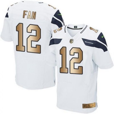 Nike Seahawks #12 Fan White Mens Stitched NFL Elite Gold Jersey