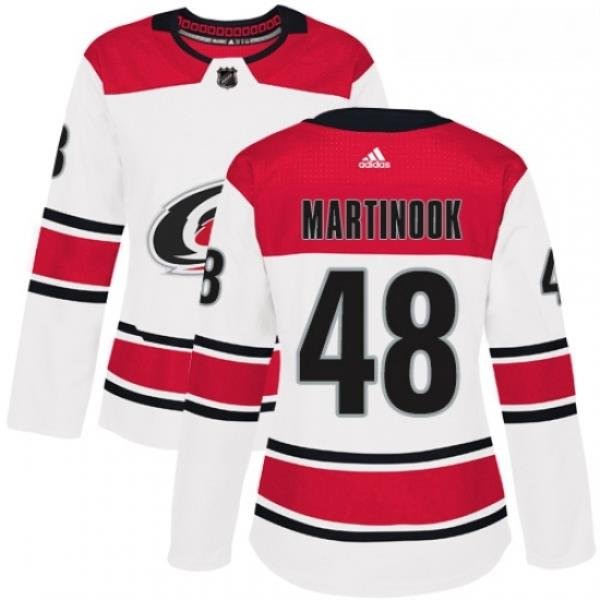 Womens Adidas Carolina Hurricanes 48 Jordan Martinook Authentic White Away NHL Jersey