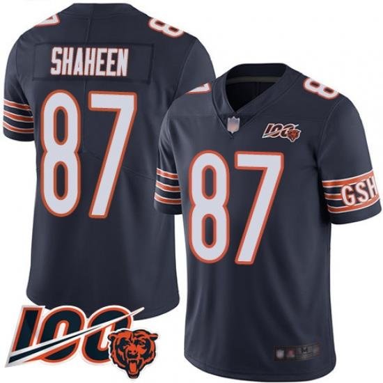 Men Chicago Bears 87 Adam Shaheen Navy Blue Team Color 100th Season Limited Football Jersey