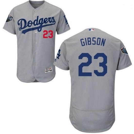 Mens Majestic Los Angeles Dodgers 23 Kirk Gibson Gray Alternate Flex Base Authentic Collection 2018 World Series Jersey