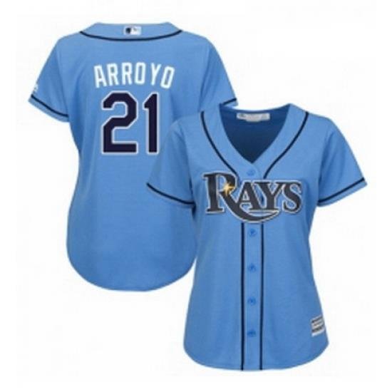 Womens Majestic Tampa Bay Rays 21 Christian Arroyo Replica Light Blue Alternate 2 Cool Base MLB Jersey