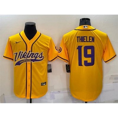 Men Minnesota Vikings 19 Adam Thielen Gold With Patch Cool Base Stitched Baseball Jersey