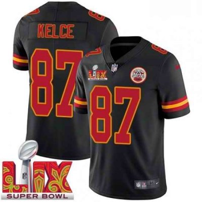 Men Kansas City Chiefs Travis Kelce #87 Black 2024 2025 Super Bowl LIX F U S E Stitched Jersey