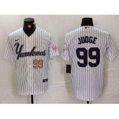 Men New York Yankees 99 Aaron Judge White Cool Base Stitched Baseball Jersey 3