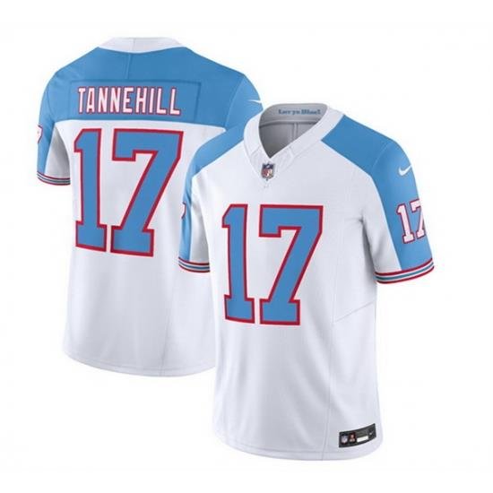 Men Tennessee Titans 17 Ryan Tannehill White Blue 2023 F U S E  Vapor Limited Throwback Stitched Football Jersey