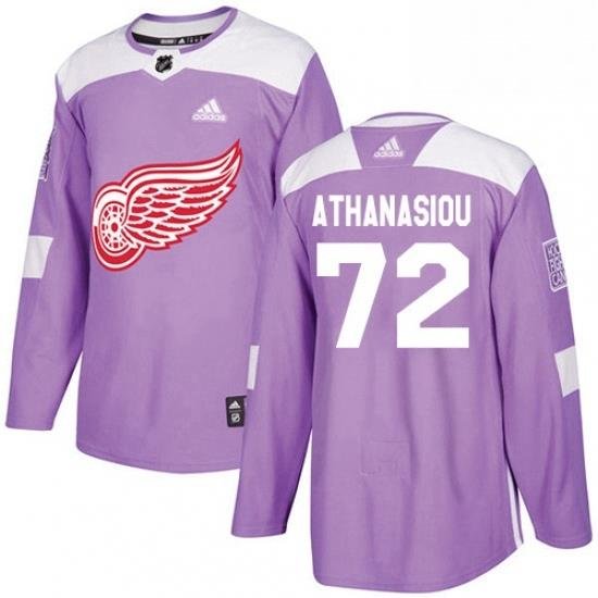 Mens Adidas Detroit Red Wings 72 Andreas Athanasiou Authentic Purple Fights Cancer Practice NHL Jersey