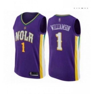 Mens New Orleans Pelicans 1 Zion Williamson Swingman Purple Basketball Jersey City Edition