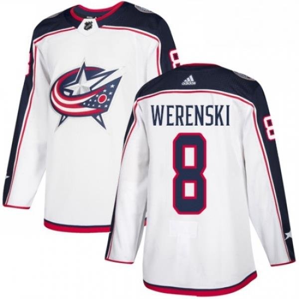 Mens Adidas Columbus Blue Jackets 8 Zach Werenski White Road Authentic Stitched NHL Jersey