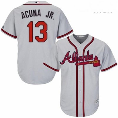 Mens Majestic Atlanta Braves 13 Ronald Acuna Jr Replica Grey Road Cool Base MLB Jersey