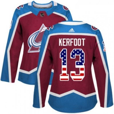 Womens Adidas Colorado Avalanche 13 Alexander Kerfoot Authentic Burgundy Red USA Flag Fashion NHL Jersey