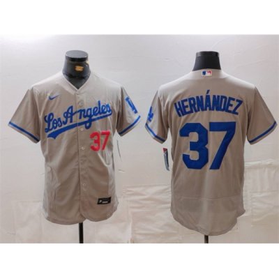 Men Los Angeles Dodgers 37 Teoscar Hernandez Grey Flex Base Stitched Baseball Jersey