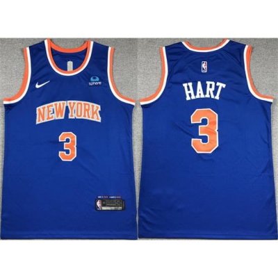 Men New Yok Knicks 3 Josh Hart Blue Stitched Basketball Jersey