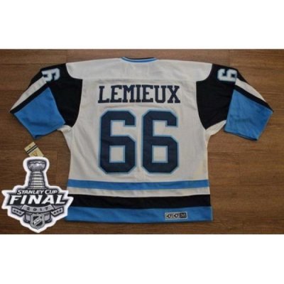 Penguins #66 Mario Lemieux White Blue CCM Throwback 2017 Stanley Cup Final Patch Stitched NHL Jersey