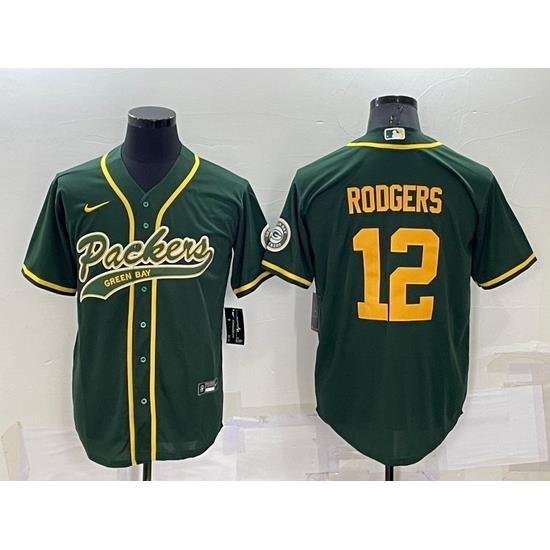 Men Green Bay Packers 12 Aaron Rodgers Green Cool Base Stitched Baseball Jersey