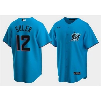 Men Miami Marlins 12 Jorge Soler Blue Cool Base Stitched jersey