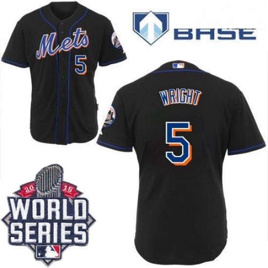 Mens Majestic New York Mets 5 David Wright Authentic Black Cool Base 2015 World Series MLB Jersey