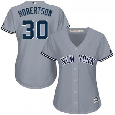 Womens Majestic New York Yankees 30 David Robertson Authentic Grey Road MLB Jersey