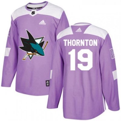 Youth Adidas San Jose Sharks 19 Joe Thornton Authentic Purple Fights Cancer Practice NHL Jersey