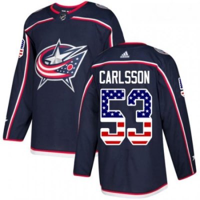 Youth Adidas Columbus Blue Jackets 53 Gabriel Carlsson Authentic Navy Blue USA Flag Fashion NHL Jersey