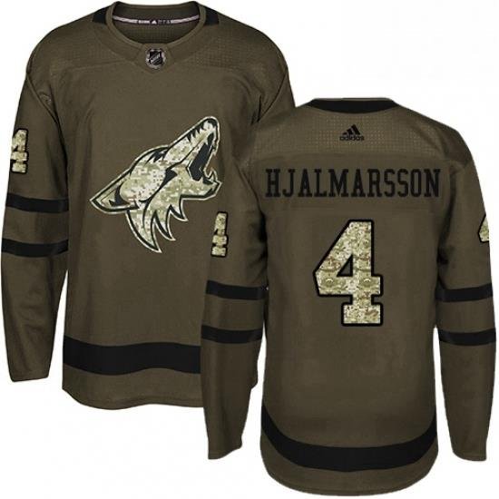 Mens Adidas Arizona Coyotes 4 Niklas Hjalmarsson Premier Green Salute to Service NHL Jersey