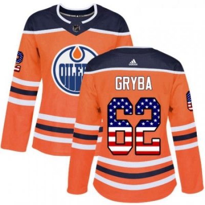 Womens Adidas Edmonton Oilers 62 Eric Gryba Authentic Orange USA Flag Fashion NHL Jersey