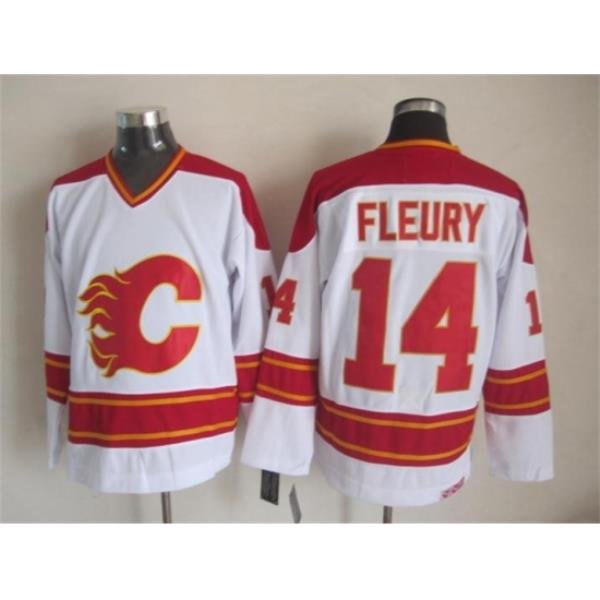 Calgary Flames #14 Theoren Fleury White CCM Throwback Stitched NHL Jersey