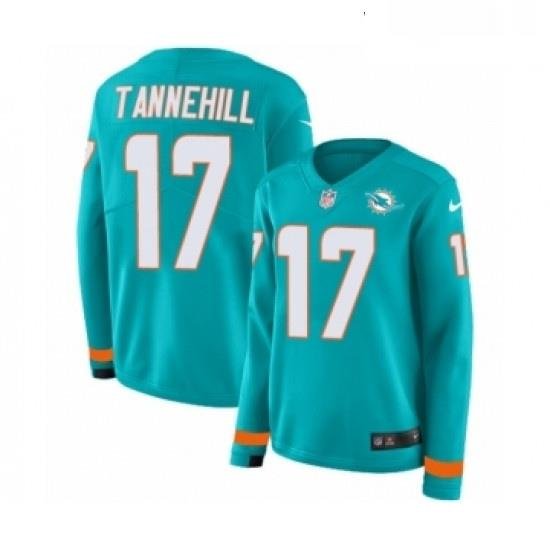 Womens Nike Miami Dolphins 17 Ryan Tannehill Limited Aqua Therma Long Sleeve NFL Jersey