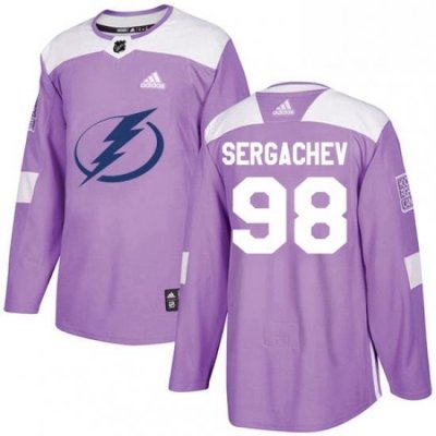 Mens Adidas Tampa Bay Lightning 98 Mikhail Sergachev Authentic Purple Fights Cancer Practice NHL Jersey